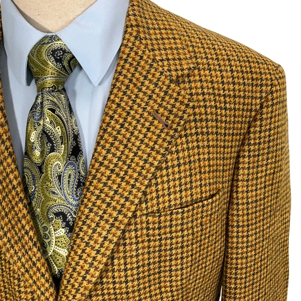 Tommy Hilfiger Blazer Men 42R Gold Rust Houndstooth Classic‎ American Jacket